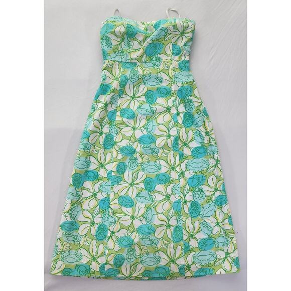 Lilly Pulitzer Dresses & Skirts - Vtg Lilly Pulitzer Dress Women 0 Blue Green Floral Crab Open Tie Back A-Line Tea